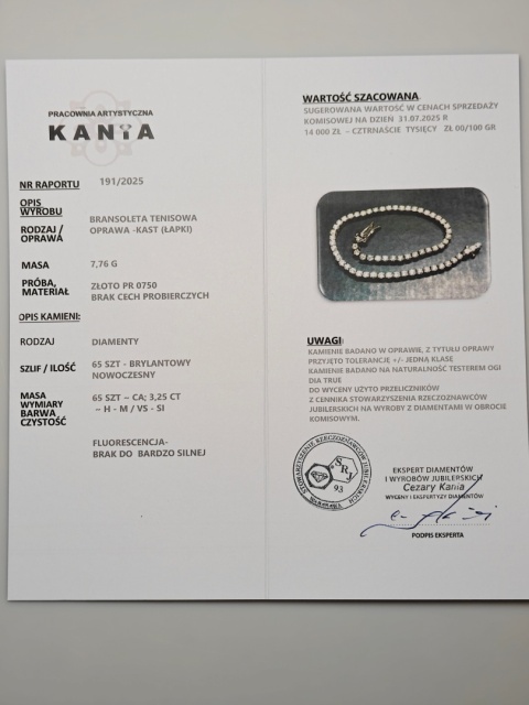 Bransoletka tenisowa 3,25ct.