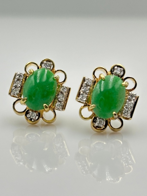 Kolczyki jadeity z diamentami 0,16ct