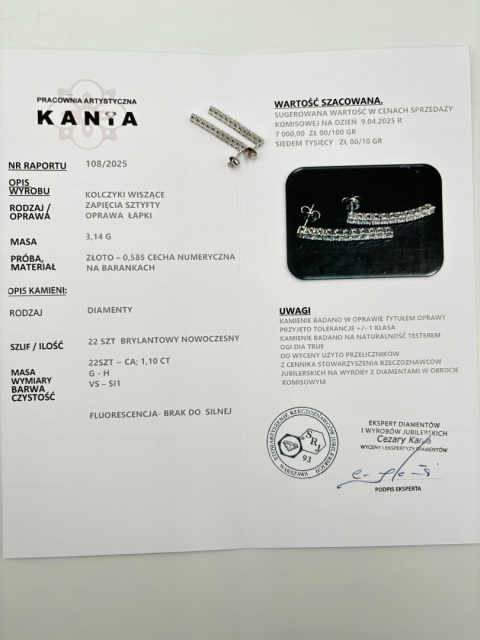 Kolczyki tenisowe 1,10ct