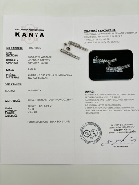 Kolczyki tenisowe 1,90ct