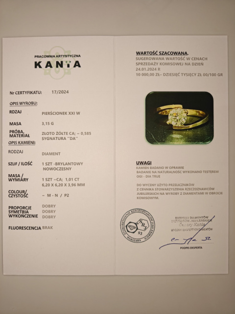 Pierścionek 1,01ct Pierścionek 1,01ct
