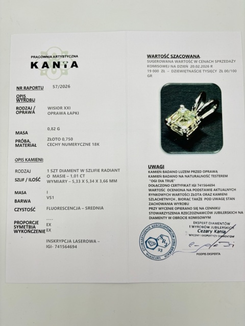 Zawieszka 1,01ct I/VS1