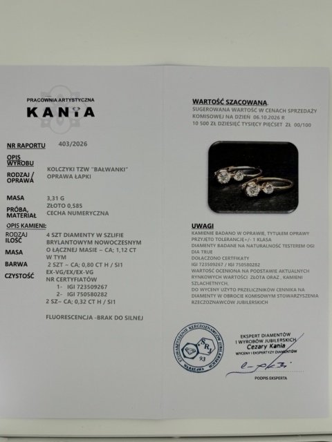 Kolczyki 1,12ct