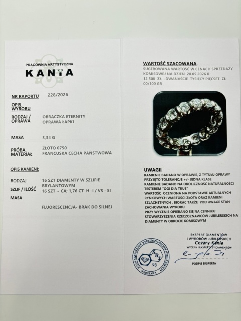 Obrączka / Eternity 1,76ct