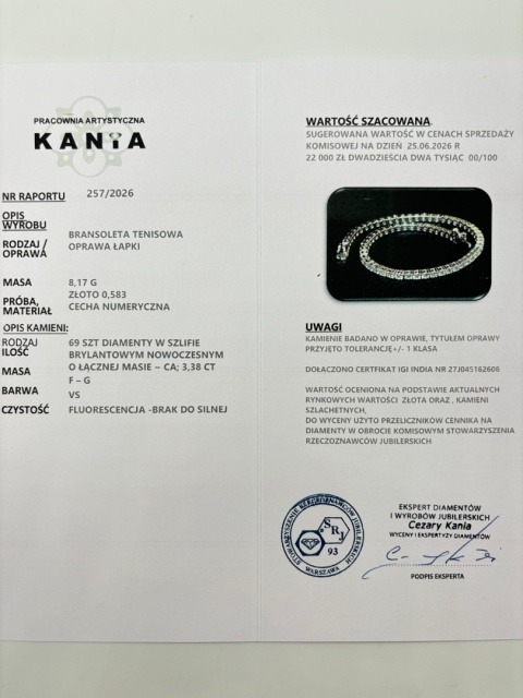 Bransoletka tenisowa 3,38ct