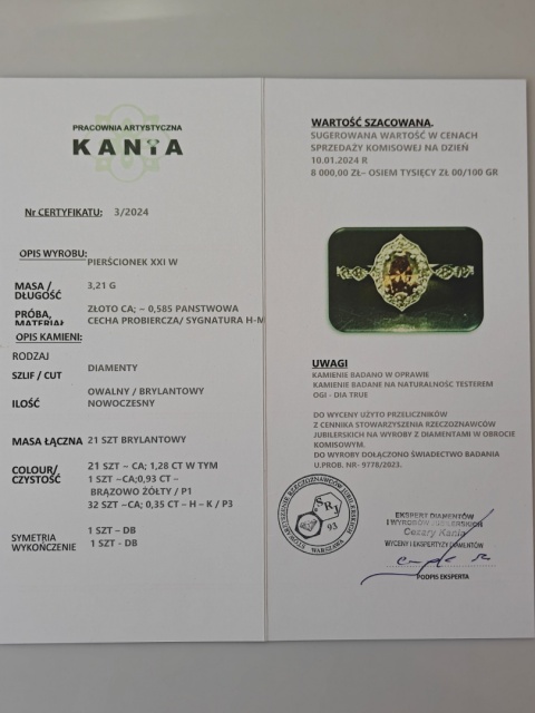 Pierścionek 0,93ct + 0,35ct