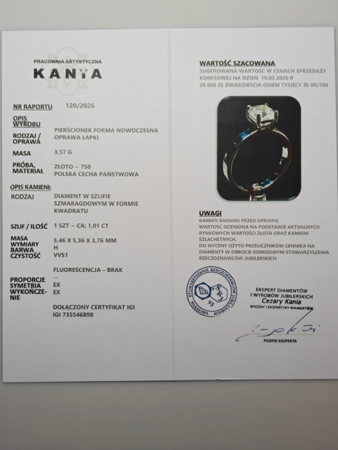 Pierścionek 1,01ct H/VVS1