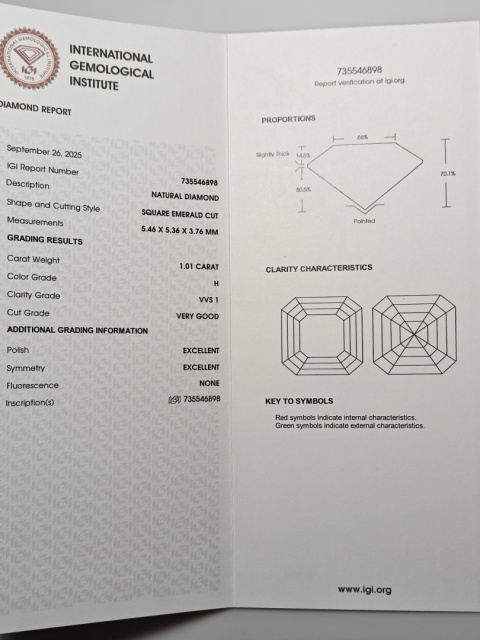 Pierścionek 1,01ct H/VVS1