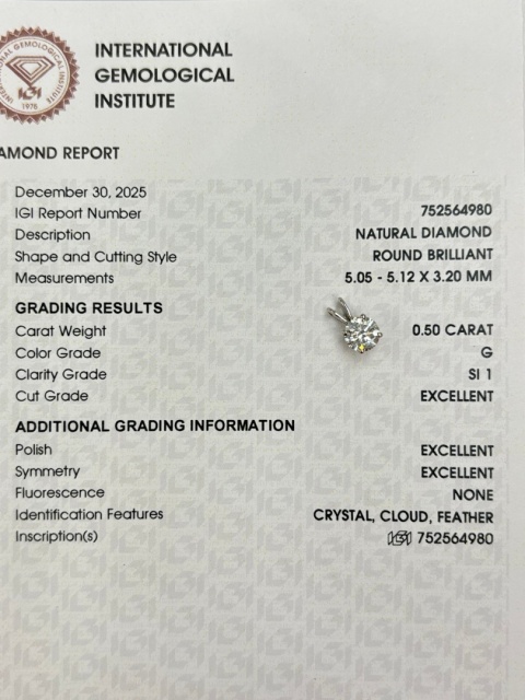 Zawieszka 0,50ct G/SI1